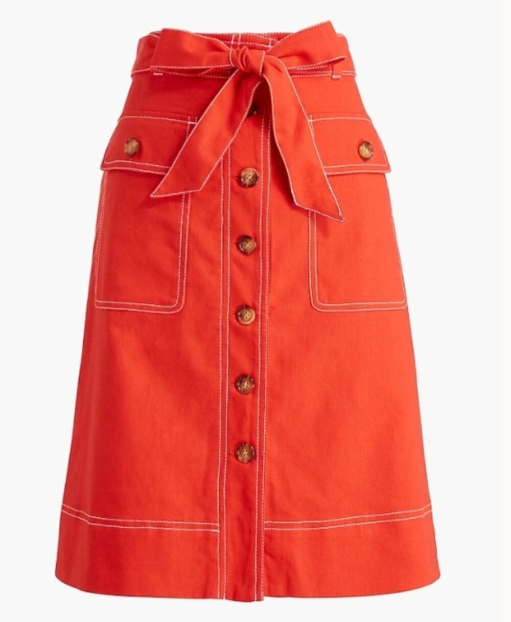 J. Crew Linen Blend Button Through Belted Midi Skirt Size 6